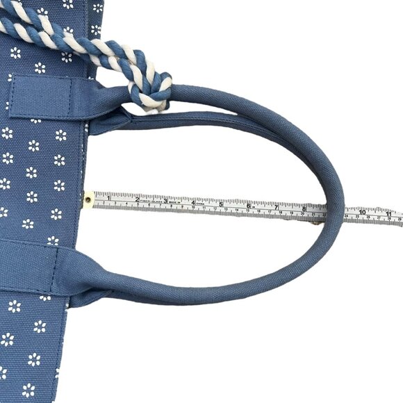 J. Crew Floral Chambray Canvas Structured Tote Blue Boho Coastal Beach Picnic - Picture 13 of 16